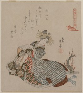 Courtesan Reading Beside a Potted Plum Tree by Yashima Gakutei