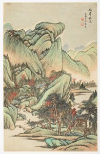 Autumnal Color Among Mount Quan and Mount Hua, from an album of 12 leaves by Yongxi Jin