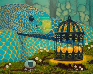 Blue serpent and glowing eggs