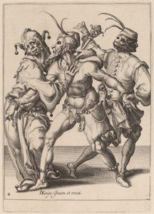 Three Dancing Mummers, Including a Jester by Zacharias Dolendo after Jacques de Gheyn II