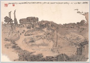 Painting Depicting the Wharf of Xinshi, Sichuan Province on the Jinshajiang River by Zhou Jun