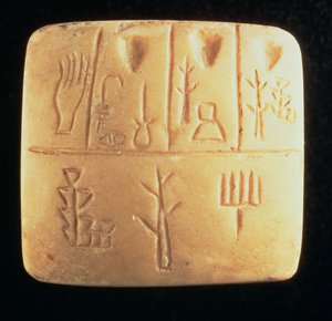Tablet with pictographic inscription, Mesopotamian, late 4th century BC