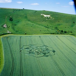 Crop circle in wheat field, Milk Hill, Alton Priors, Vale of Pewsey, Wiltshire by Ferdinand Georg Waldmuller