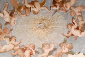 Dove of holy spirit. Fresco. The Basilica della Santissima Annunziata del Vastato. Genoa. Italy. by . .