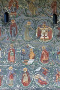 Monastery (manastirea Sucevita). The church. Exterior. The south wall. Mural painting by . .