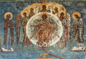 Monastery Voronet. The Church. Exterior. Mural Paintings. West Side. Detail by . .