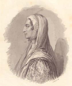 Portrait of Italian noblewoman Beatrice Lascaris di Tenda (1372-1418), copper engraving by G Fusinati from portrait published by Antonio Campo by William Walcutt