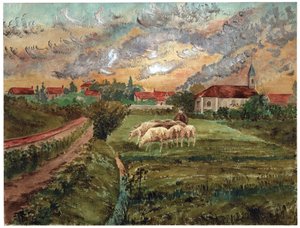 Sheep flock by . .