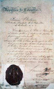 The act by which Simon Bolivar declared the city of San Miguel de Ibarra, capital of the surrounding province, at that time part of Greater Colombia (today Ecuador), November 2 by Georg Carl Heinrich Dollmann