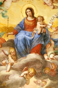 Virgin Mary and child. Fresco. Palazzo Fieschi-Crosa Di Vergagni. Genoa. Italy by . .