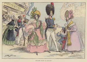 Departure for the Review by after Albert Robida