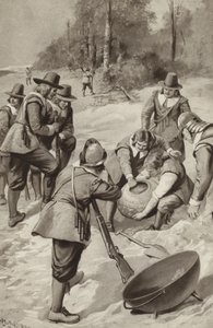 The Pilgrim Fathers strike the sand and find corn by after Charles Mills Sheldon