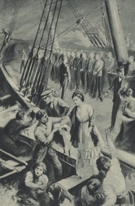 The men of the Birkenhead stand to attention while the ship goes down in the waters