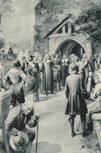 The people of Eyam in Derbyshire, resolving to shut their plague-stricken village off from the world by after Charles Mills Sheldon
