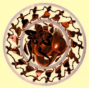 Herakles Wrestling with Triton, illustration from Greek Vase Paintings by J. E. Harrison and D. S. MacColl, published 1894