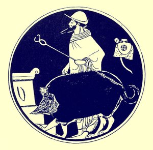 Hermes and the Masked Dog, illustration from Greek Vase Paintings by J. E. Harrison and D. S. MacColl, published 1894