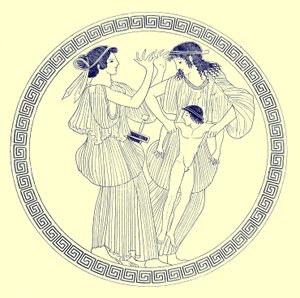 Prokne, Philomela and Itys, illustration from Greek Vase Paintings by J. E. Harrison and D. S. MacColl, published 1894