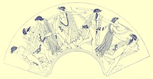 Revel by Brygos, illustration from Greek Vase Paintings by J. E. Harrison and D. S. MacColl, published 1894 by after English School