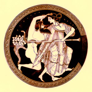 Satyr and Maenad, illustration from Greek Vase Paintings by J. E. Harrison and D. S. MacColl, published 1894