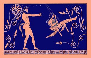Silen Swinging Maiden, illustration from Greek Vase Paintings by J. E. Harrison and D. S. MacColl, published 1894 by after English School