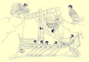 Ulysses and the Sirens, illustration from Greek Vase Paintings by J. E. Harrison and D. S. MacColl, published 1894 by after English School