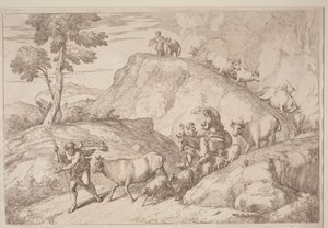 An Elderly Shepherd Leading the Flock by after Giovanni Benedetto Castiglione Gaetano Zompini