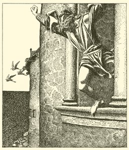 Sir Tristram leaps into the Sea by after Howard Pyle