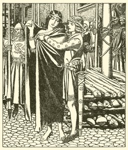 Tristram succors the Lady Moeya by after Howard Pyle