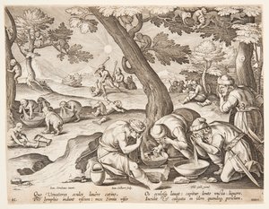 Apes Imitating Hunters by after Jan van der Straet, called Stradanus
