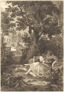 The Wager of the Three Gossips: The Pear Tree by after Jean Baptiste Mallet