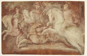 Battle Scene with Horses and Two Riders by after Lambert van Haven