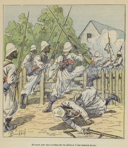 Attack by a Section of Skirmishers on a Hova House by after Louis Charles Bombled