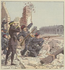 Defense of the Tien-Tsin Station by Marine Fusiliers by after Louis Charles Bombled