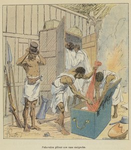 Fahavalos Looting a Malagasy Hut by after Louis Charles Bombled