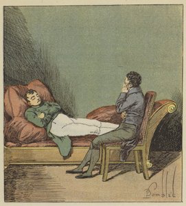 Las Cases watches Napoleon sleep by after Louis Charles Bombled