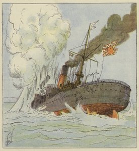 The Kinschim-Maru Sinks by a Mine by after Louis Charles Bombled