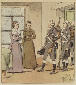The young girls of Verdun and the soldiers of the Conde army by after Louis Charles Bombled