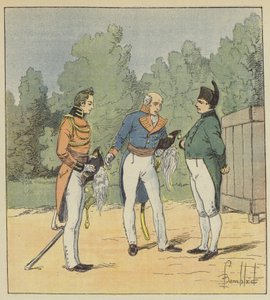 An English captain introduces a lieutenant to Napoleon by after Louis Charles Bombled
