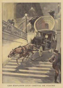 A Horse Pulling a Cab Down a Flight of Steps in Paris