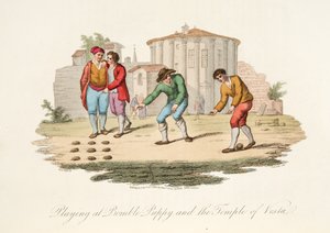 Playing at Bomble Puppy and the Temple of Vest, from Italian Scenery, representing the Manners, Customs and Amusements of the different States of Italy, pub. 1806 by after P. van Lerberghi
