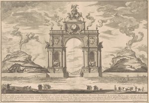 The Prima Macchina for the Chinea of 1756: A Triumphal Arch between Mount Etna and Mount Vesuvius by after Paolo Posi Giuseppe Pozzi
