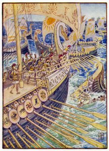 Ship dashed against ship, till the Persian dead strewed the deep like flowers by after Walter Crane