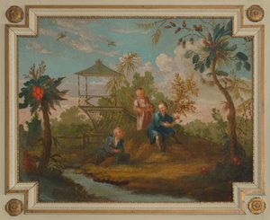 Overdoor Piece with Three Figures by a Ditch by anonymous 