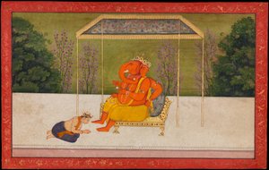 Indra Worships the Elephant-Headed God Ganesha, Seated on a Throne