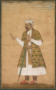 A Courtier, Possibly Khan Alam, Holding a Spinel and a Deccan Sword by attributed to Govardhan