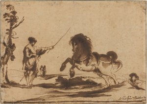Landscape with the Taming of a Horse by called Guercino Giovanni Francesco Barbieri