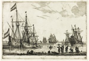 Four Sailing Vessels in a Breakwater, from Thirteen Naval Scenes by called Zeeman Reinier Nooms