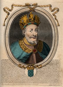 Portrait of Charles II the Bald (823-877), King of France. Engraving from 