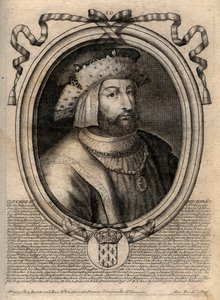 Portrait of Clotaire II (584 - 628), King of Neustria and King of the Franks - engraving from 