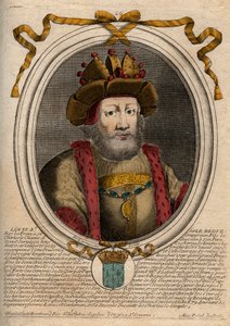 Portrait of Louis II the Stammerer, King of the Franks. Engraving from 
